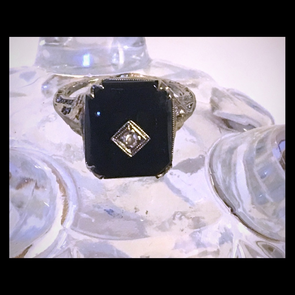 Antique Black Onyx Ring w/ Diamond